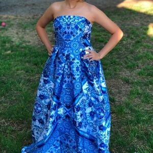 Windsor Blue Floral Prom Dress